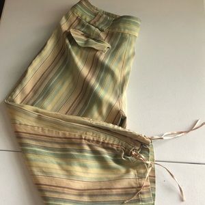 Tommy Bahama Capri Pants Women’s Silk  Size 10 Green, Orange Brown  Stripes = H